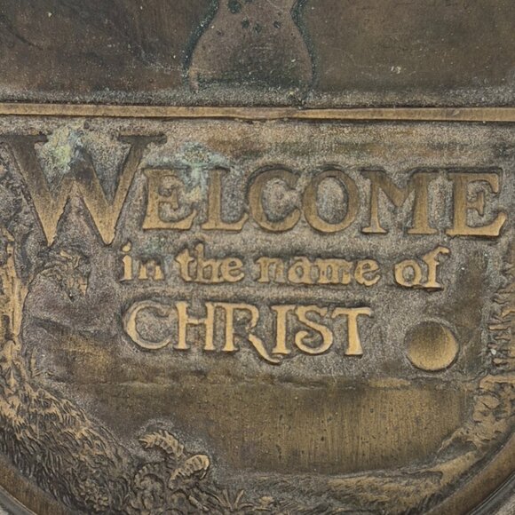 Vintage Brass Door Knocker Christian Theme Welcome in the Name of CHRIST  80's - Picture 6 of 16